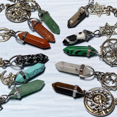 China Wholesale Natural Gemstone Key Stone Ring Chain Mixed Healing Crystal Key Chain Europe For Gift for sale