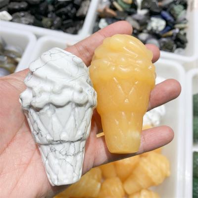 China Wholesale High Quality Ice Cream Gemstone Howlite Carving Yellow Calcite From Europe For Decoration for sale