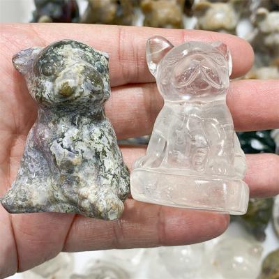 China Wholesale High Quality Europe French Bulldog Carving Ocean Jasper Clear Quartz Gemstone For Decoration for sale