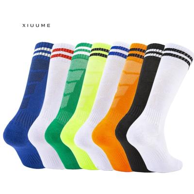 China New Hotsale Two Thick Terry Antibacterial Strip Over The Knee Anti Slip Long Adults Children Soccer Socks for sale