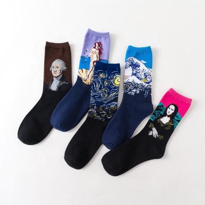 China Wholesale Manufacturer Character Oil Painting Santa Novelty High Quality Funny Socks Antibacterial for sale