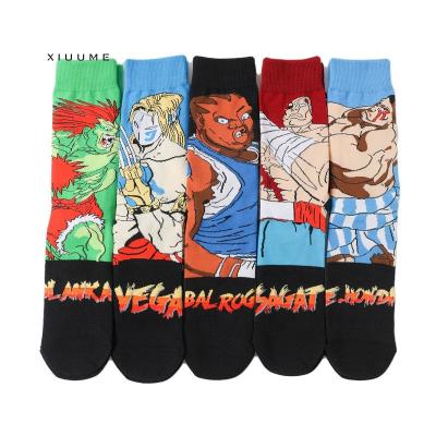 China New Manufacturer Antibacterial Combed Cotton Personality Street Fighter Comfortable Cartoon Tube Teen Socks for sale