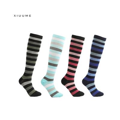 China New Antibacterial Custom Your Own Colorful Logo Fancy Stripe Sports Fashion Compression Socks for sale