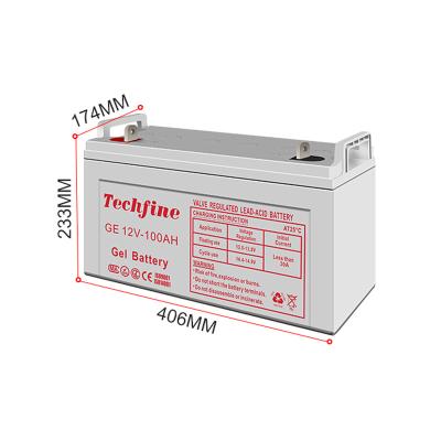 China Appliances Techfine Top Sale 100AH ​​12V Solar Power System Household Open Lead Acid GEL Backup Battery (Long) for sale