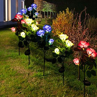 China RGB String Stake Lights Outdoor Solar Decorative Rose Flower Lights LED Landscape Lighting for sale