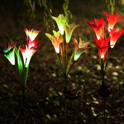 China Waterproof Solar Garden Landscape In-ground Lights Outdoor Stake Lights With Lily Flowers for sale