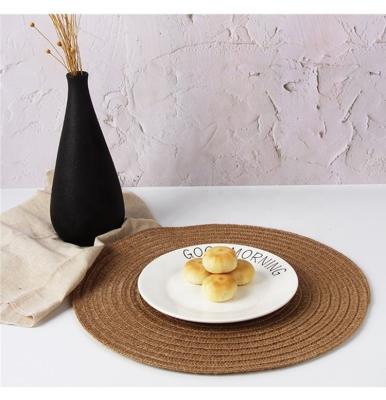 China Modern Handmade Woven Jute Mats Round Braided Placemat Set Dining Table Place Mat Christmas Viable OEM ODM for sale