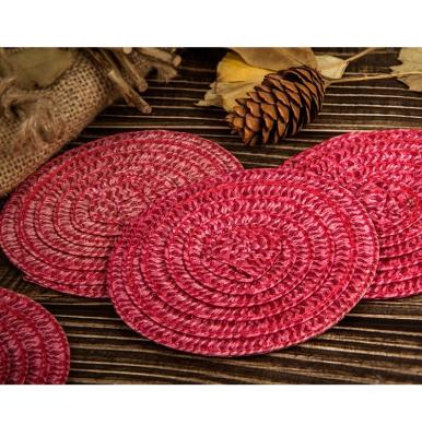 China Factory Direct Style Minimalist New Non Slip Kitchen Table Mat Red Round Rattan Design Home Coaster for sale