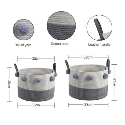 China Customized Viable Small Baskets Toy Woven Food Clothes Storage Cotton Rope Wall Hanging Laundry Foldable Boxes Bags Organizer For Baby for sale