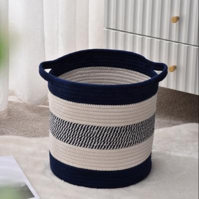 China 2021 Customs Large Sustainable Handmade Decorative Braided Baby Woven Laundry Basket Cotton Coil Rope Toy Storage Large With Handles for sale