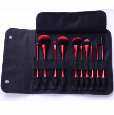 China Angular Blush Wholesale 10pcs Profesional Makeup Brush Custom Makeup Brushes Modern Cosmetic Private Label Red Makeup Brush With Bag for sale