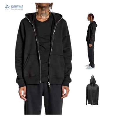 China Plain Blank 100% Cotton Anti-Wrinkle Full Face Zipper Hoodie Black for sale