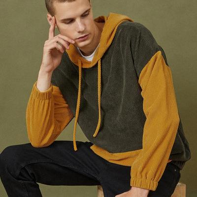 China 2022 fashion men's pullover 350gsm cotton patchwork two color block corduroy hoodie top quality man Anti-wrinkle 2022 for sale