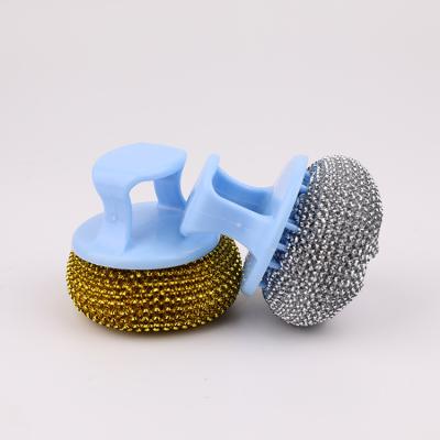 China Stainless Steel Wire Wool Pot Scourer Scrubber Sponges for Kitchen 6.7*6.7*6cm Plastic for sale