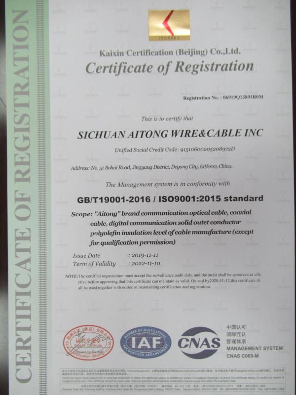 ISO9001 - Sichuan Aitong Wire & Cable, Inc.