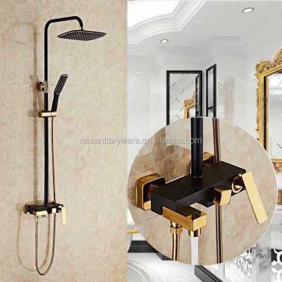 China Hot Sale Modern Cheap Gold FE-99Brass Black Rain Shower Set for sale