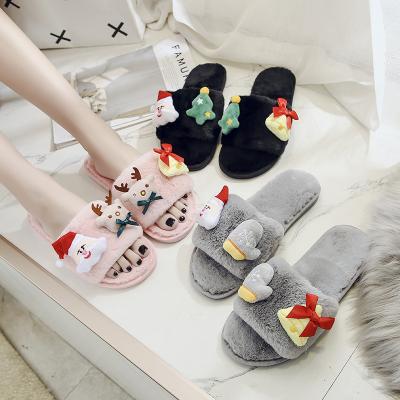 China Cushioning Ladies Winter Slippers Plush Christmas Pink Open-Toe Slippers For Women Home for sale