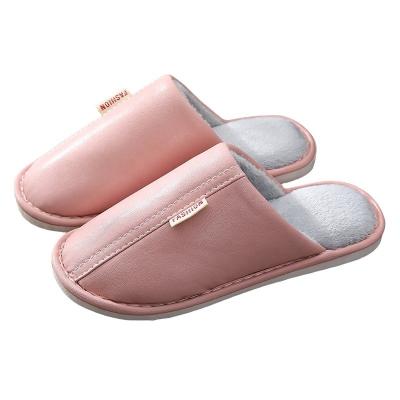 China Cushioning Ladies Cotton Slippers Large Size Leather Women Waterproof And Non-slip Winter Adult Thermal Indoor PU for sale