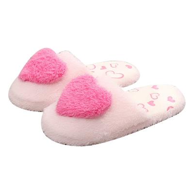 China Cushioning Soft Bottom Lovely Love Ladies Winter Shoes Ladies Plush Warm Pink Home Indoor Slippers for sale