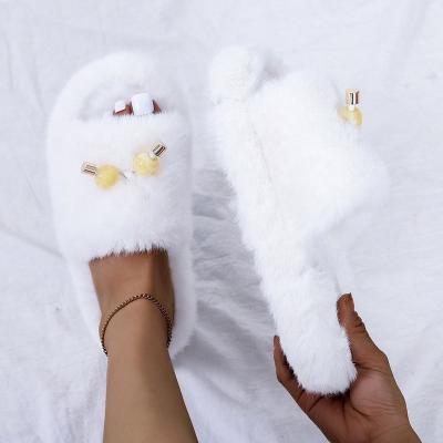 China 2022 Fashion Trend Women's Winter Thick Bottom Platform Furry Home Furry Indoor Ladies Slippers Tassels Plush Fur Slippers for sale