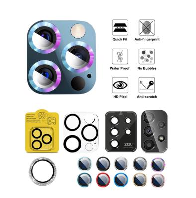 China Explosion Free Design Packaging All Type 9H Bubble Free Size Aluminum Alloy Ring Phone Camera Lens Protector Perfect Cover 99.99% HD for sale