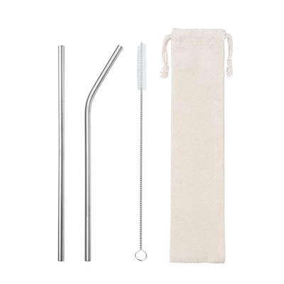 China Sustainable Reusable Food Grade 304 Stainless Steel Straw Set Metal Drinking Straws With Cotton Bag Custom Logo for sale