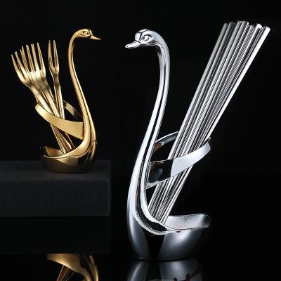 China Modern Luxury Chopstick Set Restaurant Dinnerware Fork and Cutlery Set Gold Stainless Steel Fruit Fork Suit for sale