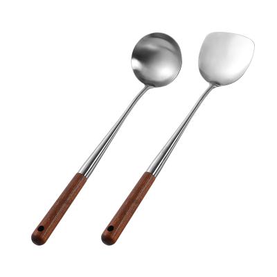 China Sustainable Best Selling Kitchen Utensils Cookware 304 Stainless Steel Kitchenware Set With Wooden Handle for sale