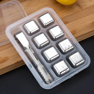 China Viable 8 PCs Ice Cube Wisky Stainless Steel Fridge Stone Set with Tongs for Bar Accessories for sale