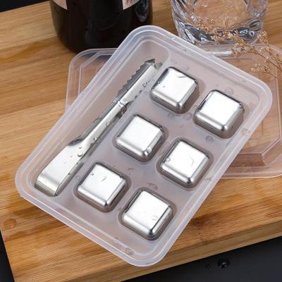 China Reusable Wine and Whiskey Cooling Rock Tool Stone Stainless Steel Metal Ice Cubes Set for sale