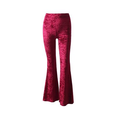 China QUICK DRY Please Try This Leave U Charming In Winter Bling Bling Red Color Velvet Women Slimming Flare Pants for sale