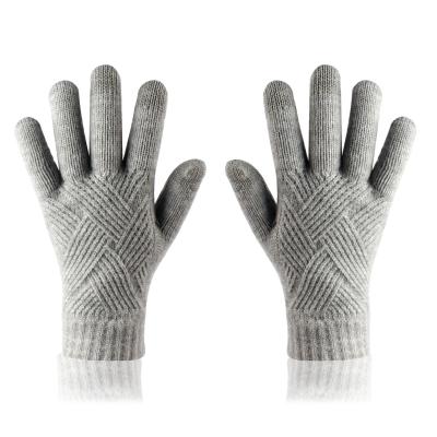 China Jacquard winter is coming fashionable men and women buy this fancy color full terry acrylic knitted touch screen gloves mittens for sale