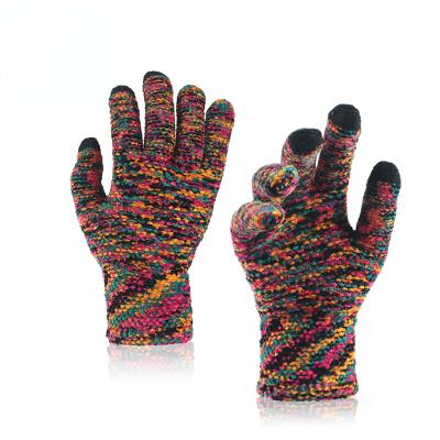 China Jacquard Accepted Custom Unisex Environmental Friendly Chenille Logo Knitted Touch Screen Gloves Multicolor Knitted Mittens for sale