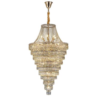 China Modern Multilayer Luxury K9 Crystal Brass Large Bling Bling Villa Hotel Lobby Chandelier Light Made in China for sale