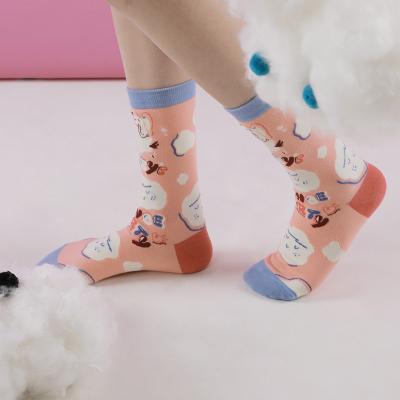 China QUICK DRY Warm In Korean Sweet Teenage Cartoon Cute Elite Girl Central Institute Of Statistics Candy Color Design Fashionable Socks for sale