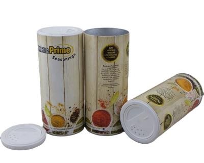 China Recycled Materials Mixed Spices Pepper Cumin Garlic Bay Leaf Powder Packaging Shaker Paper Tube Round Can Plastic Seasoning Box for sale