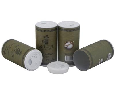 China Recycled Materials Food Grade Cans Salt Clutch Shaker Tube Cardboard Packaging White Paper Top With Antirust Tinplate Bottom for sale