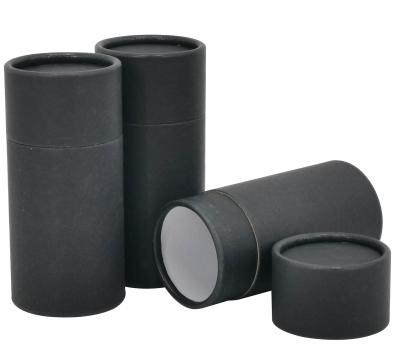 China OEM Recycled Materials Environmental Two Ounce Black Cylinder Loose Tea Leaf Packaging Rolled Kraft Paper Edge Canister for sale