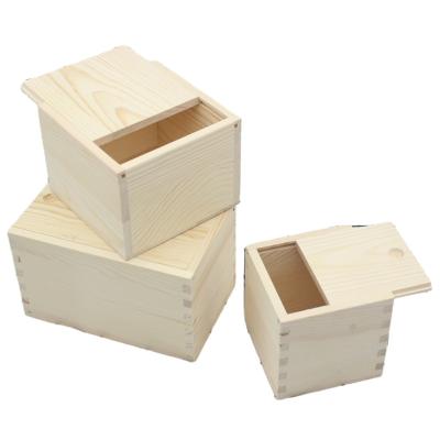 China Handmade Unfinished Square Perfume Storage Container Luxury Sliding Lid Wooden Box for sale