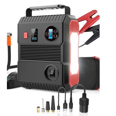 China 12V vehicle portable jump starter with air compressor Bike Tire Pump DC car jump starter power bank with air compressor for sale