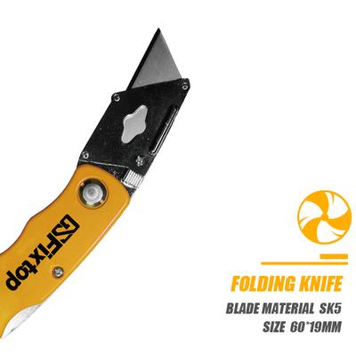 China Push Button Alloy Folding Knife Cutter SK5 Double Blister 60*19mm Aluminum Zinc Alloy Small Utility Knives for sale