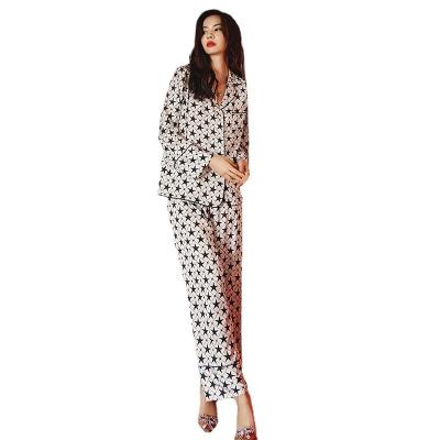 China 2022 New Style QUICK DRY Ladies Sleeve Long Suit Home Ice Silk Star Shape Sleepwear Pajamas Sets For Women for sale