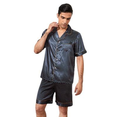 China Summer QUICK DRY Wholesale Ice Silk Mens Sleepwear 2 Pcs Short Sleeve Striped Homewear Pajamas Set For Men for sale