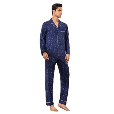 China Wholesale 2 Pcs Breathable Silk Mens Spring Homewear Long Sleeve Printed Sleepwear Pajamas Set For Men for sale