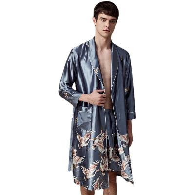 China Crane Printed Men Sleepwear 2 Pcs Nightgown Luxury Ice Silk QUICK DRY With Shorts Pajamas Set For Men for sale