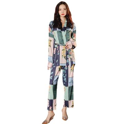 China Ladies Floral Long Sleeve Spring Satin 3Pcs Home Wear Pajamas Sets QUICK DRY Fancy Nightgown Sets For Women for sale