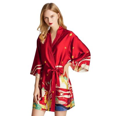 China Floral Pattern Designer Women's Pajamas Bridesmaid Robes Stain QUICK DRY Silk Maxi Robes for sale