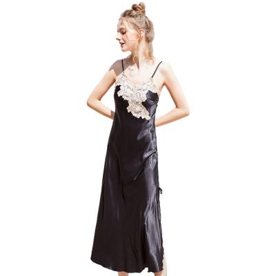 China Custom Made QUICK DRY Satin Luxury Long Robe For Women Ladies Sleepwear Lace V-neck Sleeveless Gallus Satin Pajamas for sale