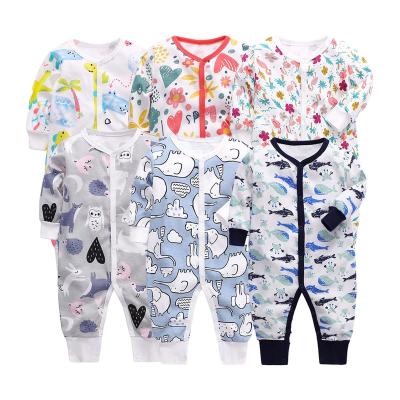 China Cotton Infant Long Sleeving 100% Cotton Print Button One Piece Newborn Baby Romper Cute Unisex Kids Jumpsuit for sale