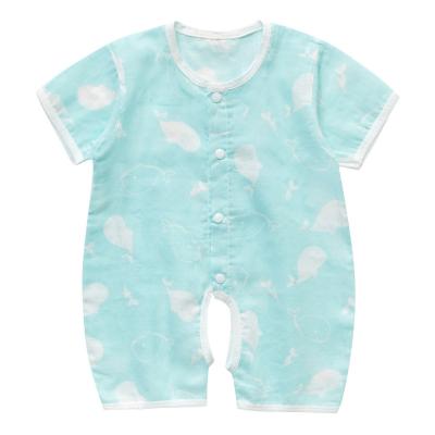 China Gauze Newborn Snap Botton Jumpsuit Summer Cotton Infant Sleepwear Short Sleeve Kids Baby Rompers for sale